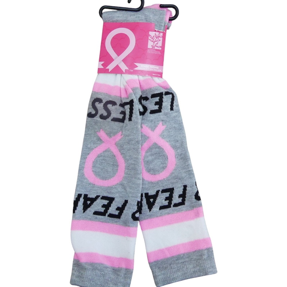 Gina Group Knee High Socks Womens 9-11 Grey New Fearless Breast Cancer Awareness